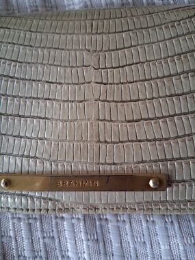 Brahmin Cream Croc-Embossed Leather Wallet with Gold Plaque